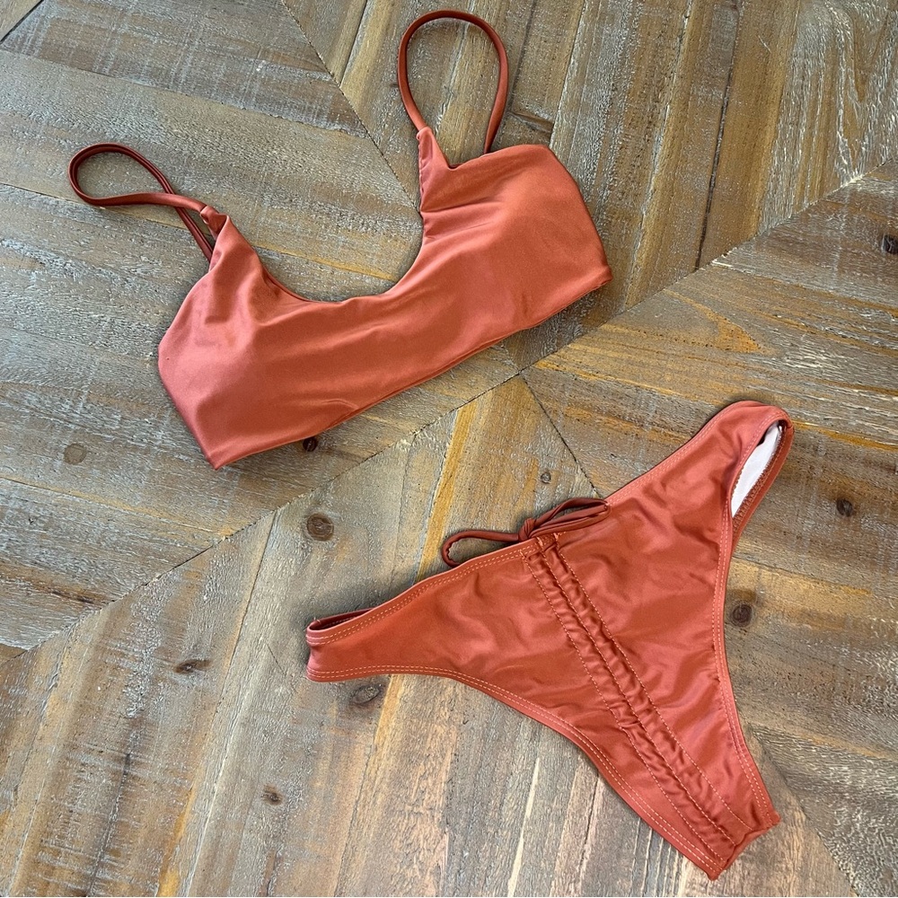 Rust Orange Scoop Neck Bikini Top & High-Cut Bottoms